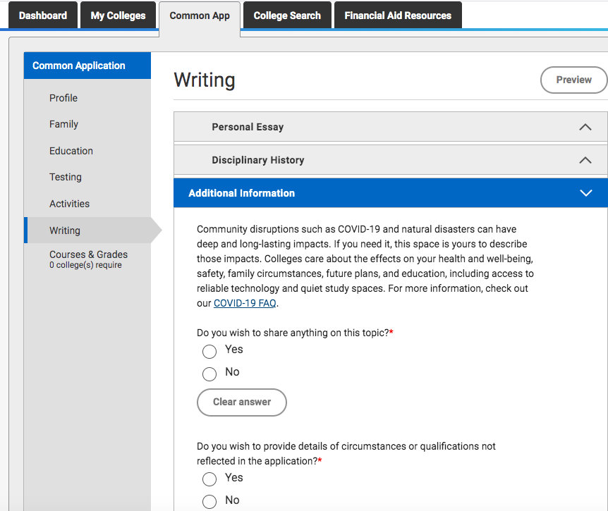 additional essay common app